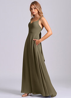 Azazie Beatrice Robes de demoiselle d'honneur Robe Trapèze en Mousseline de soie Encolure en Forme de Cœur Vert Saule image5