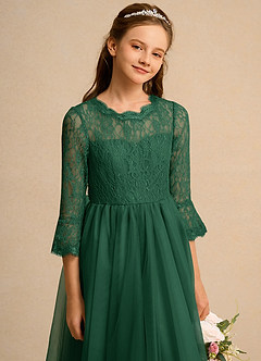 Azazie Lamb Girl Jurken voor bloemenmeisjes Baljurk Jurk van Kant Donkergroen image5