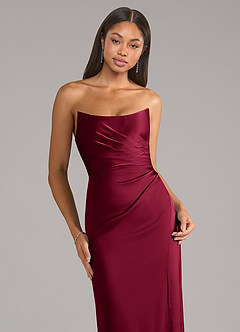 Azazie Marla Bridesmaid Dresses Burgundy Sheath Strapless Stretch Satin Convertible Dress image2