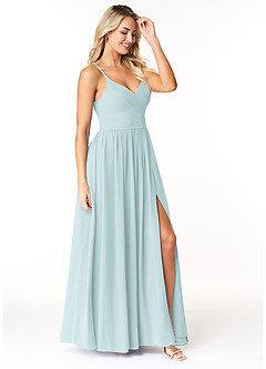 Azazie Dominic 신부 들러리 드레스 A라인 주름진 쉬폰 바닥 길이 드레스 image4