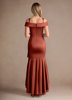 Azazie Billings Mother of the Bride Dresses Terracotta Mermaid Off the Shoulder Stretch Satin Dress image8