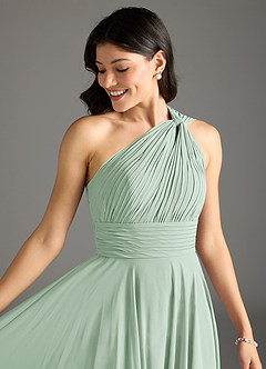 Azazie Charlize Bridesmaid Dresses Agave A-Line One Shoulder Chiffon Dress image5