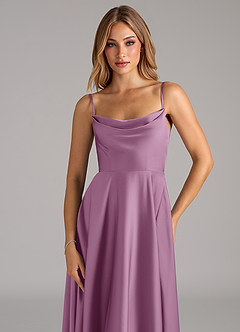 Azazie Elle Bridesmaid Dresses Wisteria A-Line Pleated Stretch Satin Dress image2