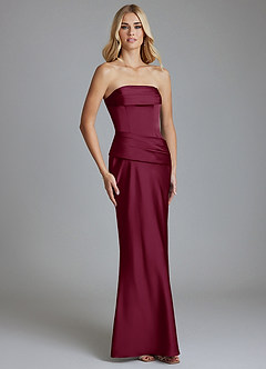 Azazie Lenya Bridesmaid Dresses Mulberry Sheath Pleated Stretch Satin Dress image5