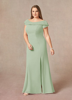 Azazie Cupid Final Sale Dusty Sage A-Line Boatneck Lace Chiffon Dress image8