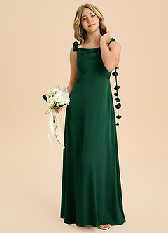 Azazie Gumdrop Junior Robe Empire en Satin extensible Plissée Vert Foncé image2