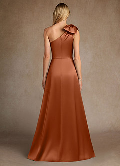 Azazie Easton Mère de la mariée Robes Robe Trapèze en Satin extensible Une épaule Cuivre image3