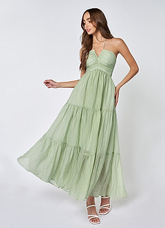 Mini Chiffon Dresses with Halter Neck Dusty Sage