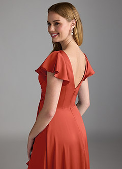 Azazie Omari Bridesmaid Dresses Rust A-Line Stretch Satin Dress image3