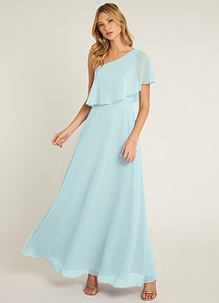 Azazie Lizzy Bridesmaid Dresses Sea Glass A-Line One Shoulder Chiffon Dress image5