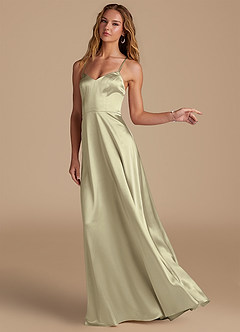 Azazie Mei Bridesmaid Dresses Moss Green A-Line Metallic Satin Dress image4