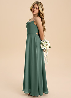 Azazie Shale Junior Sea Moss A-Line Bow Chiffon Dress image2