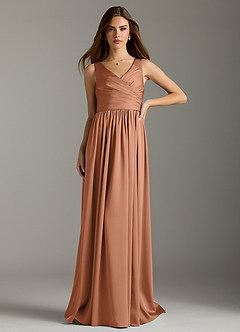Azazie Keyla Robes de demoiselle d'honneur Robe Trapèze en Satin extensible Plissée Bronze image3