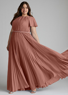 Azazie Kara Modest Bridesmaid Dresses A-Line Pleated Chiffon Floor-Length Dress image10