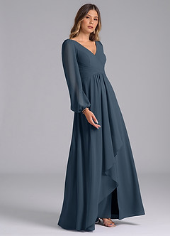 Azazie Liah Robes de demoiselle d'honneur Robe Trapèze en Mousseline de soie Manche longue Neptune image5