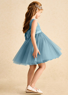 Azazie Jani Flower Girl Dresses Moody Blue A-Line Bow Tulle Dress image3
