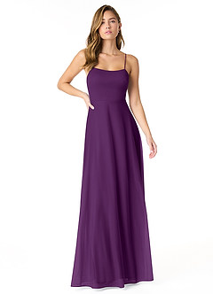 Azazie Rae Bridesmaid Dresses Grape A-Line Bow Mesh Dress image1