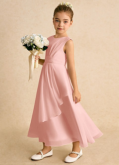 Azazie Edelweiss Robe Demoiselle D'honneur Fillette Robe Trapèze en Mousseline de soie Plissée Rosette image1