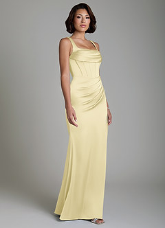 Azazie Amora Bridesmaid Dresses Lemon Sorbet Mermaid Corset Stretch Satin Dress image5