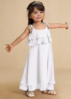 Azazie Temi Flower Girl Dresses White A-Line Spaghetti Strap Chiffon Dress image8