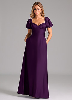 Azazie Fatima Bridesmaid Dresses Grape A-Line Pleated Stretch Satin Dress image3