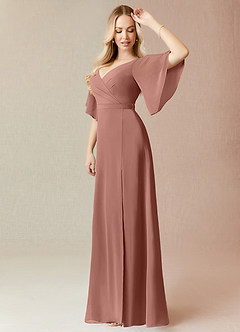 Azazie Cierra Bridesmaid Dresses Cedar Rose A-Line V-Neck Chiffon Dress image4