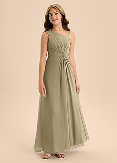 Azazie Brooke Junior Abito A-Line in Chiffon Spacco Laterale Verde Muschio image5