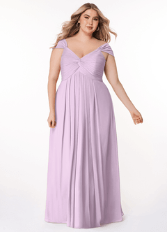 Azazie Kaitlynn Bridesmaid Dresses Frosted Lilac Empire Ruched Chiffon Convertible Dress image10