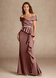 Azazie Dareia Mother of the Bride Dresses Espresso Mermaid Off the Shoulder Stretch Satin Dress image6