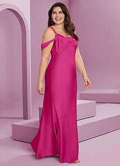 Barbie ♥ Azazie Jurken voor bruidsmeisjes Jurk van Stretch Satijn met Kolom Geplooid Barbie Roze image11