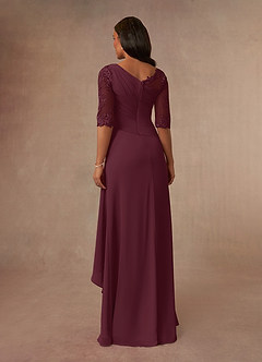 Azazie Dionysus vestidos de madre de la novia Vestido de Cabernet de Gasa de Corte En A con Encaje cuello barco image3