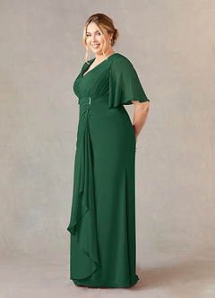 Azazie Carson vestidos de madre de la novia Vestido de Verde Oscuro de Gasa de Corte En A con Encaje de cuello en V image8