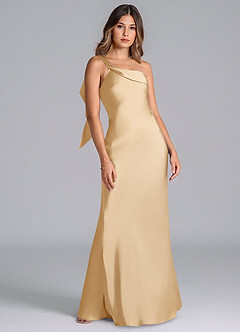 Azazie Driea Jurken voor bruidsmeisjes Jurk van Stretch Satijn met Zeemeermin One-Shoulder Goud image7