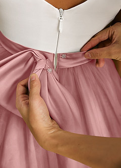 Azazie Sprout Flower Girl Dresses Dusty Rose A-Line Bow Tulle Dress image5