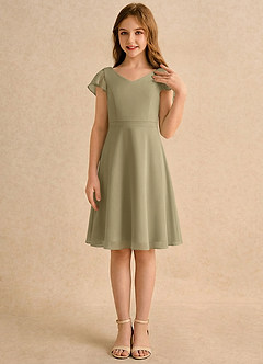 Azazie Narin Girls Formal Blumenmädchenkleider A-Linie mit ärmel Chiffon Kleid Moosgrün image4