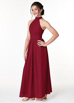 Azazie Iman Junior Burgundy A-Line Pleated Chiffon Dress image3