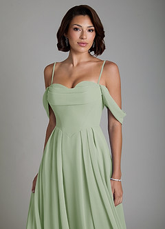 Azazie Loisa Abiti da Damigella Abito Convertibile A-Line in Chiffon Corsetto Verde Salvia image3