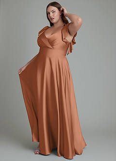 Azazie Leilani Bridesmaid Dresses Bronzer A-Line Ruched Stretch Satin Dress image14