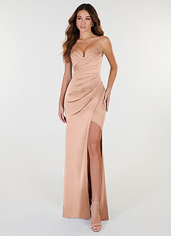 Azazie Yola Brautjungfernkleider Wandelbar Etui Plissee mit V-Ausschnitt Stretch-Satin Kleid Roségold image1