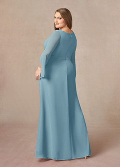 Azazie Belinda Mother of the Bride Dresses Moody Blue A-Line V-Neck Pleated Chiffon Dress image9