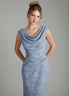 Azazie Kieryn Brautjungfernkleider Meerjungfrau-Linie Plissee Blumen-Burnout Kleid Staubblau image6
