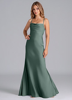 Azazie Seema Bridesmaid Dresses Sea Moss Mermaid Corset Stretch Satin Dress image5