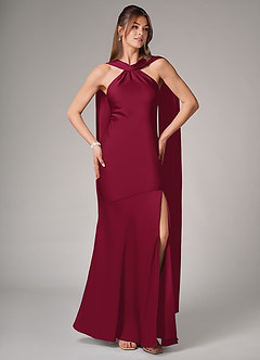 Azazie Kinsley Bridesmaid Dresses Burgundy Mermaid Side Slit Stretch Satin Dress image5