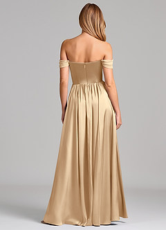 Azazie Raisa Bridesmaid Dresses Champagne A-Line Off the Shoulder Stretch Satin Dress image5