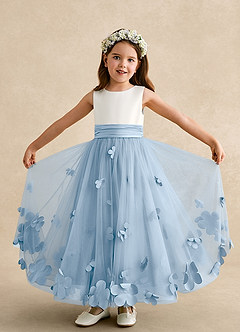 Azazie Vi Flower Girl Dresses Powder Blue A-Line Sleeveless Tulle Dress image5