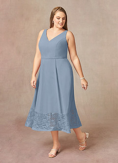 Azazie Dubrow Vendita Finale Abito A-Line in Chiffon Pizzo Blu Polveroso image9