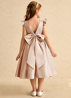 Azazie Dumpling Flower Girl Dresses English Rose A-Line Bow Matte Satin Dress image1