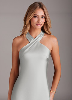Azazie Doretta Bridesmaid Dresses Silver Mermaid Pleated Stretch Satin Dress image5