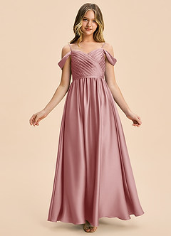 Azazie Rayne Junior Vestido Rosa Polvorienta de Satén Elástico de Corte en A con Escote corazón image5