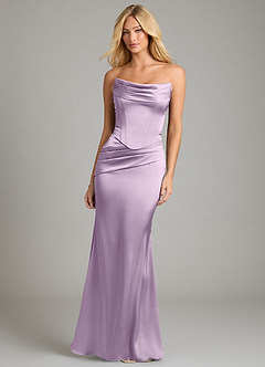 Azazie Sorrel Bridesmaid Dresses Frosted Lilac Mermaid Strapless Stretch Satin Convertible Dress image5